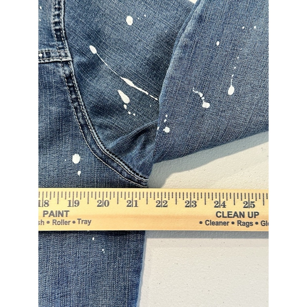 Blind Trust Denim Jean Jacket Distressed Splatter Paint Women's Size Medium Blue - Picture 11 of 12